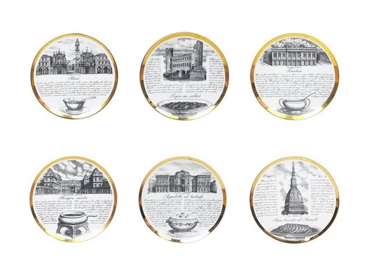 Decorative Plates Torinese Specialty by P. Fornasetti for Fiat, 1960s, Set of 6-RD-1769611