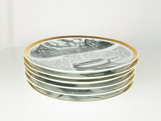 Decorative Plates Torinese Specialty by P. Fornasetti for Fiat, 1960s, Set of 6-RD-1769611