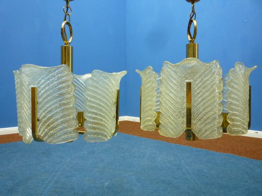 Decorative Regency Murano Glass & Brass Ceiling Lamps, 1960s, Set of 2-UG-1264536