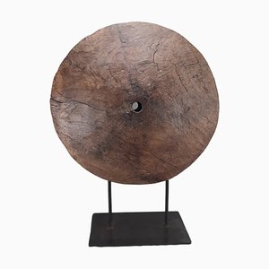 Decorative Round Wood Piece on Iron Stand-TCS-1264447