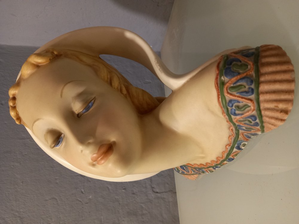 Decorative Sculpture of Maiden in Glazed Ceramic by Guido Cacciapuotti, 1950s