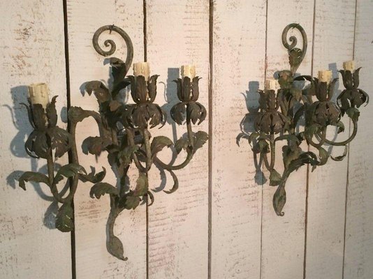 Decorative Wall Lamps in Painted Sheet Metal, 1940s, Set of 2-BA-1365637