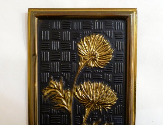 Decorative Wall Plates with Floral Motif in Black & Gold Metal from Elpec England, 1960s, Set of 2-RNR-1444950