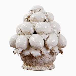 Decorative White Glazed Ceramic Fruit Basket Centrepiece, Italy-NYF-2019220