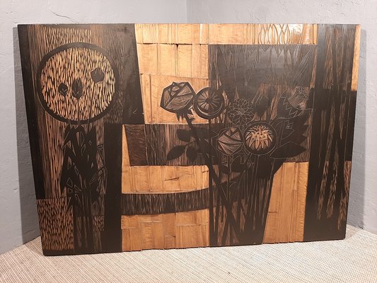 Decorative Wood Panel with Floral Motifs by Victor Cerrato, 1970s-OHK-951961