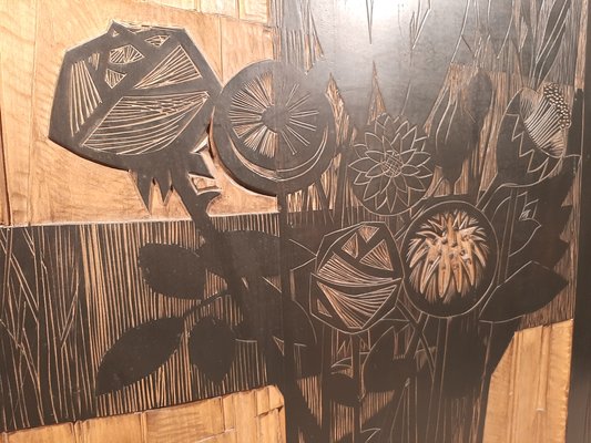 Decorative Wood Panel with Floral Motifs by Victor Cerrato, 1970s-OHK-951961