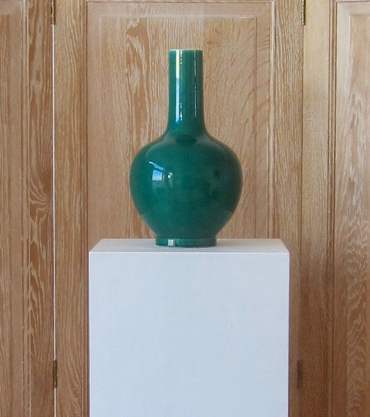 Deep Green Craquelé Ceramic Vase, 1970s