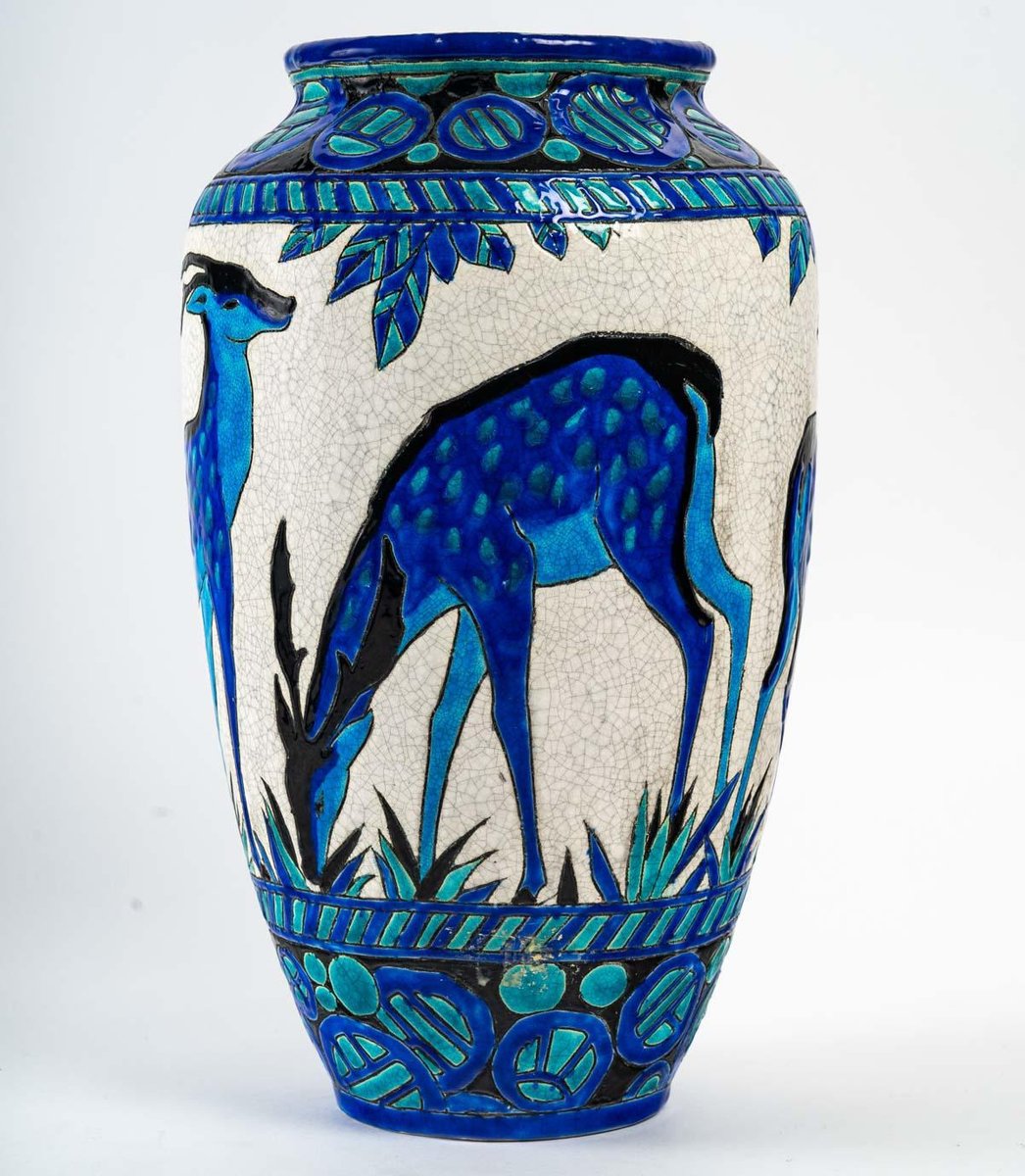 Deer and Doe Vase by Charles Catteau Boch Keramis