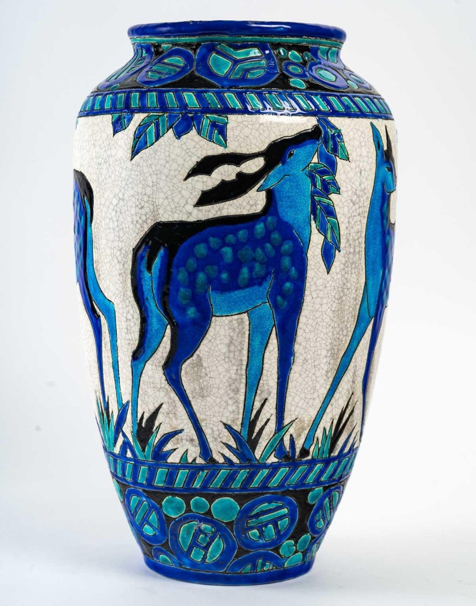 Deer and Doe Vase by Charles Catteau Boch Keramis