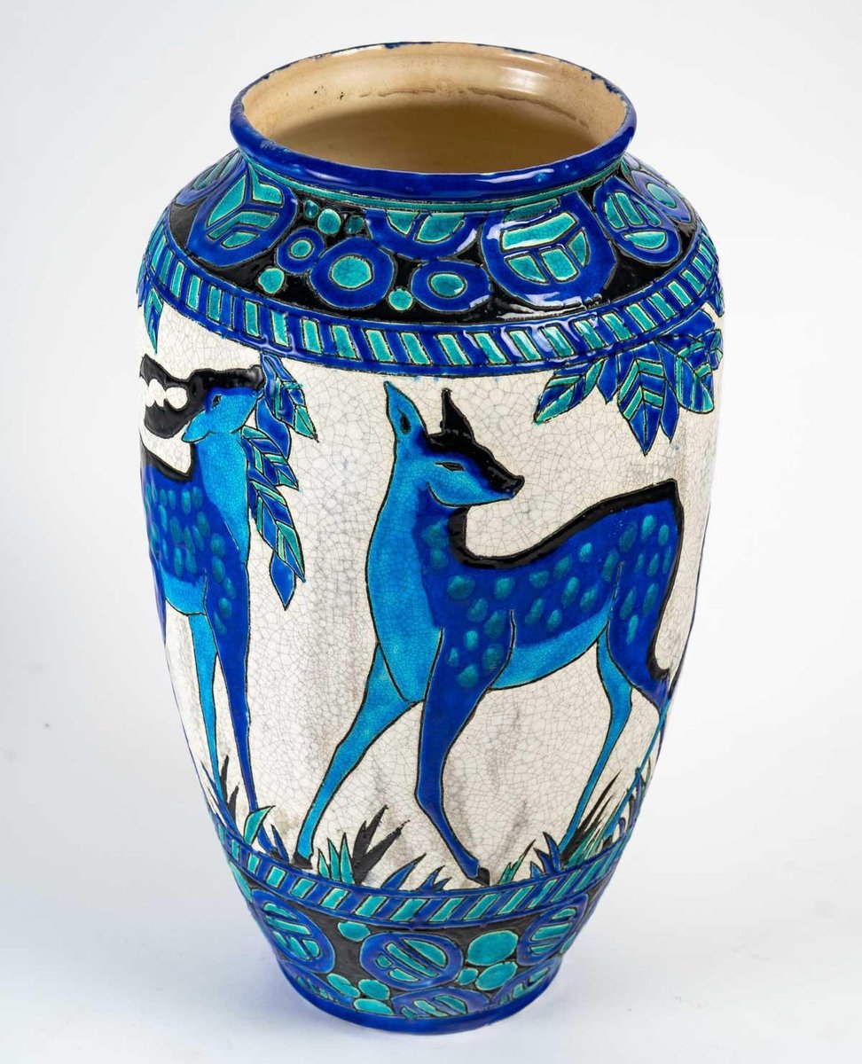 Deer and Doe Vase by Charles Catteau Boch Keramis