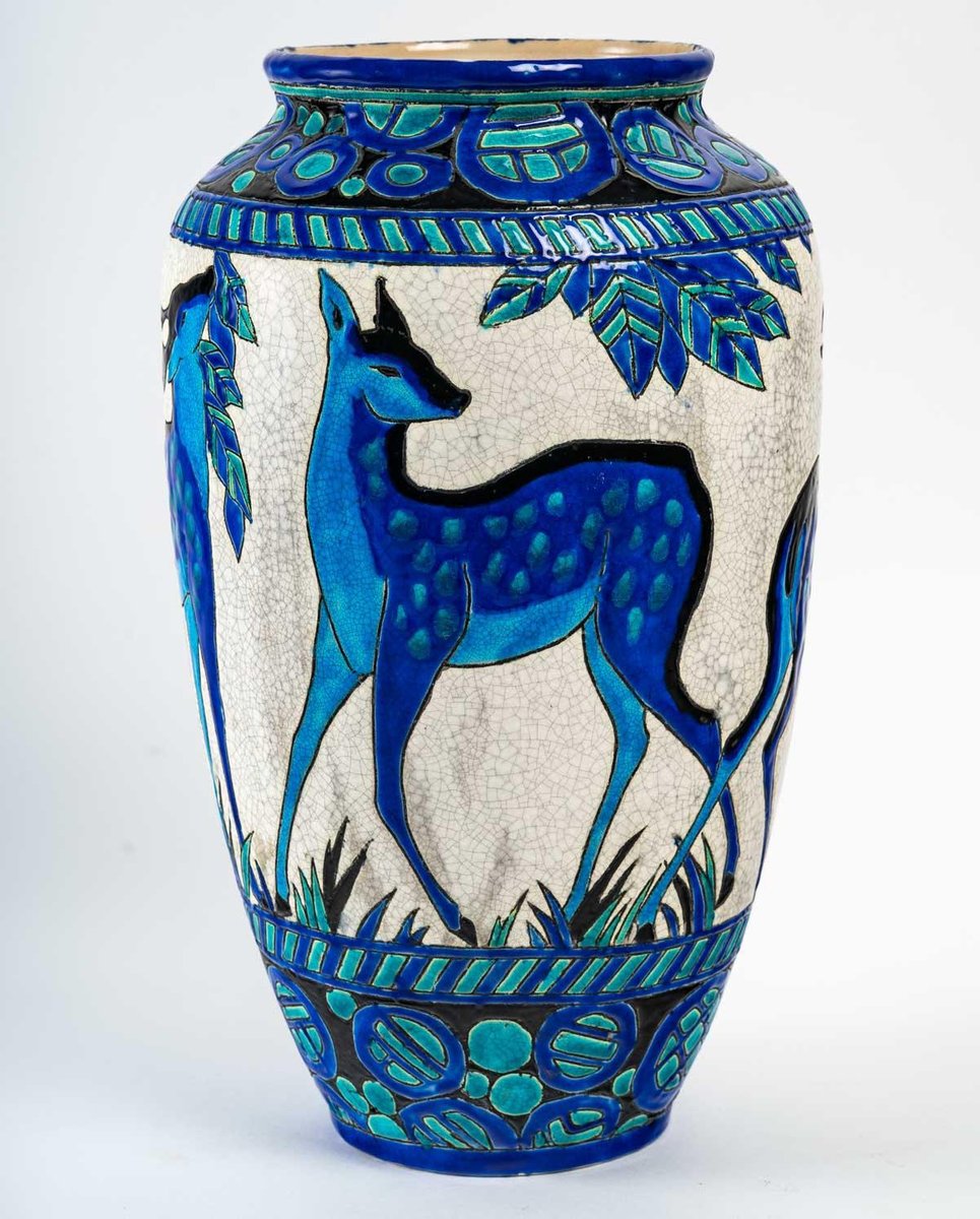 Deer and Doe Vase by Charles Catteau Boch Keramis