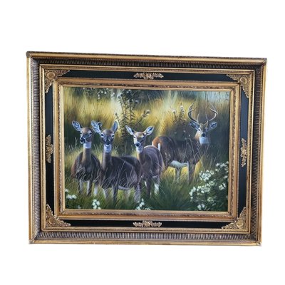 Deer Family, La Zagaleta, Spain, 1980s, Oil on Canvas, Framed-TCS-1737053