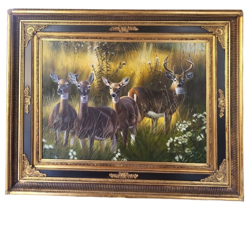 Deer Family, La Zagaleta, Spain, 1980s, Oil on Canvas, Framed