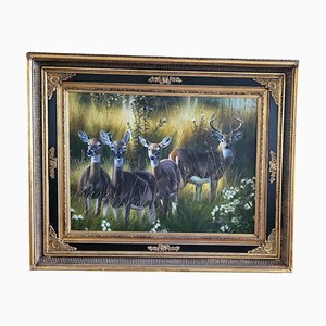 Deer Family, La Zagaleta, Spain, 1980s, Oil on Canvas, Framed-TCS-1737053