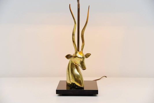 Deer Head Table Lamp in Brass, France, 1975