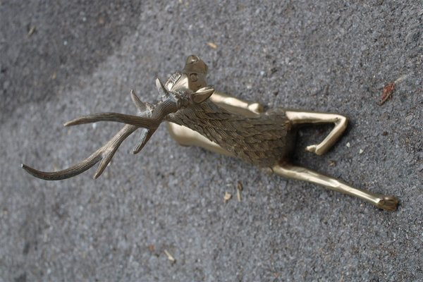 Deer Sculpture in Solid Brass, Italy, 1950s-EH-1072674