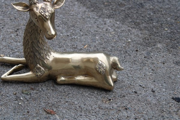 Deer Sculpture in Solid Brass, Italy, 1950s-EH-1072674