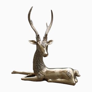 Deer Sculpture in Solid Brass, Italy, 1950s-EH-1072674