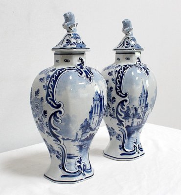 Delft Earthenware Vases from Royal Delft, Early 20th Century, Set of 2-RVK-1016321