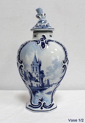 Delft Earthenware Vases from Royal Delft, Early 20th Century, Set of 2-RVK-1016321