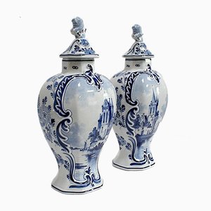 Delft Earthenware Vases from Royal Delft, Early 20th Century, Set of 2-RVK-1016321