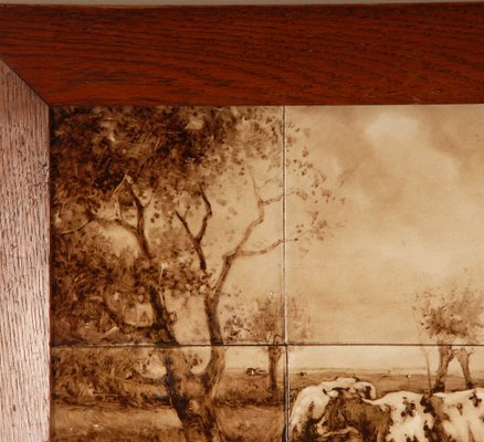 Delft Tile Panel Landscape with Cows, 1800s-GOE-1807288