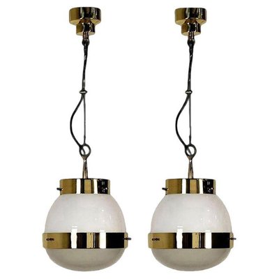 Delta Grande Pendant Light in Glass & Brass attributed to Sergio Mazza for Artemide, 1960s, Set of 2-VDW-2028620