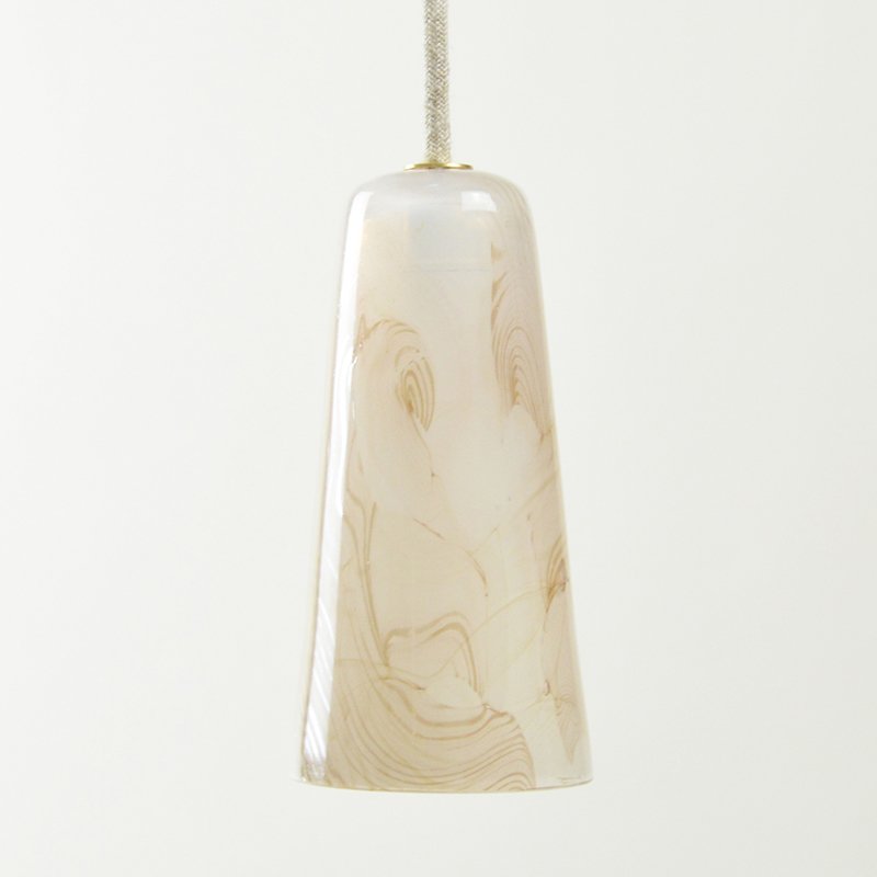 Delta Pendant Lamp in White & Sand Beige, Moire Collection, Hand-Blown Glass by Atelier George