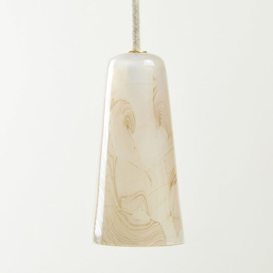 Delta Pendant Lamp in White & Sand Beige, Moire Collection, Hand-Blown Glass by Atelier George