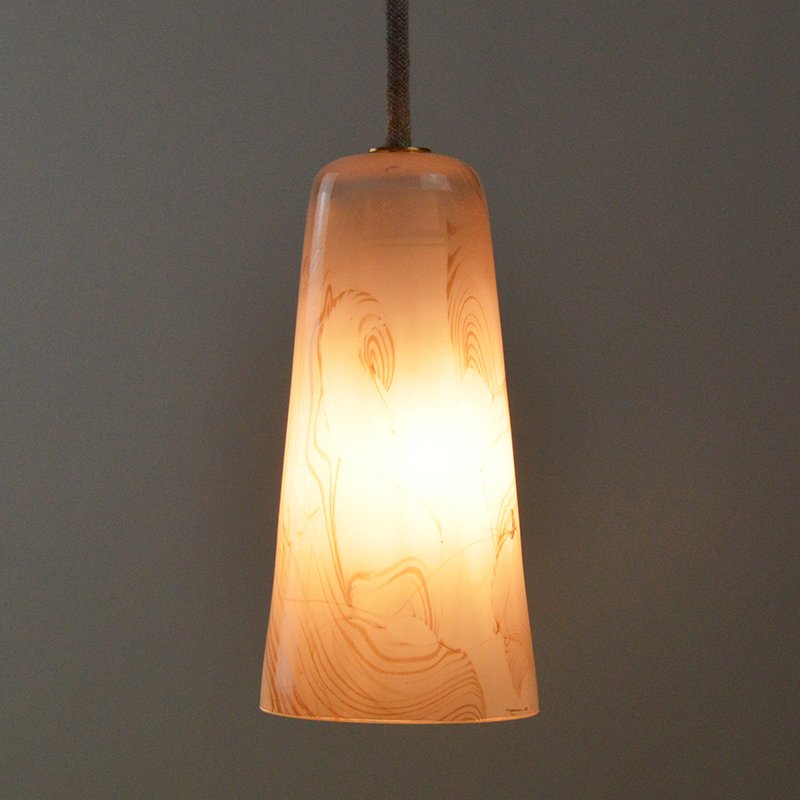 Delta Pendant Lamp in White & Sand Beige, Moire Collection, Hand-Blown Glass by Atelier George