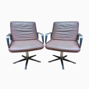 Delta Pink Leather Office Chairs from Wilkhahn, 1968, Set of 2-EA-2021426