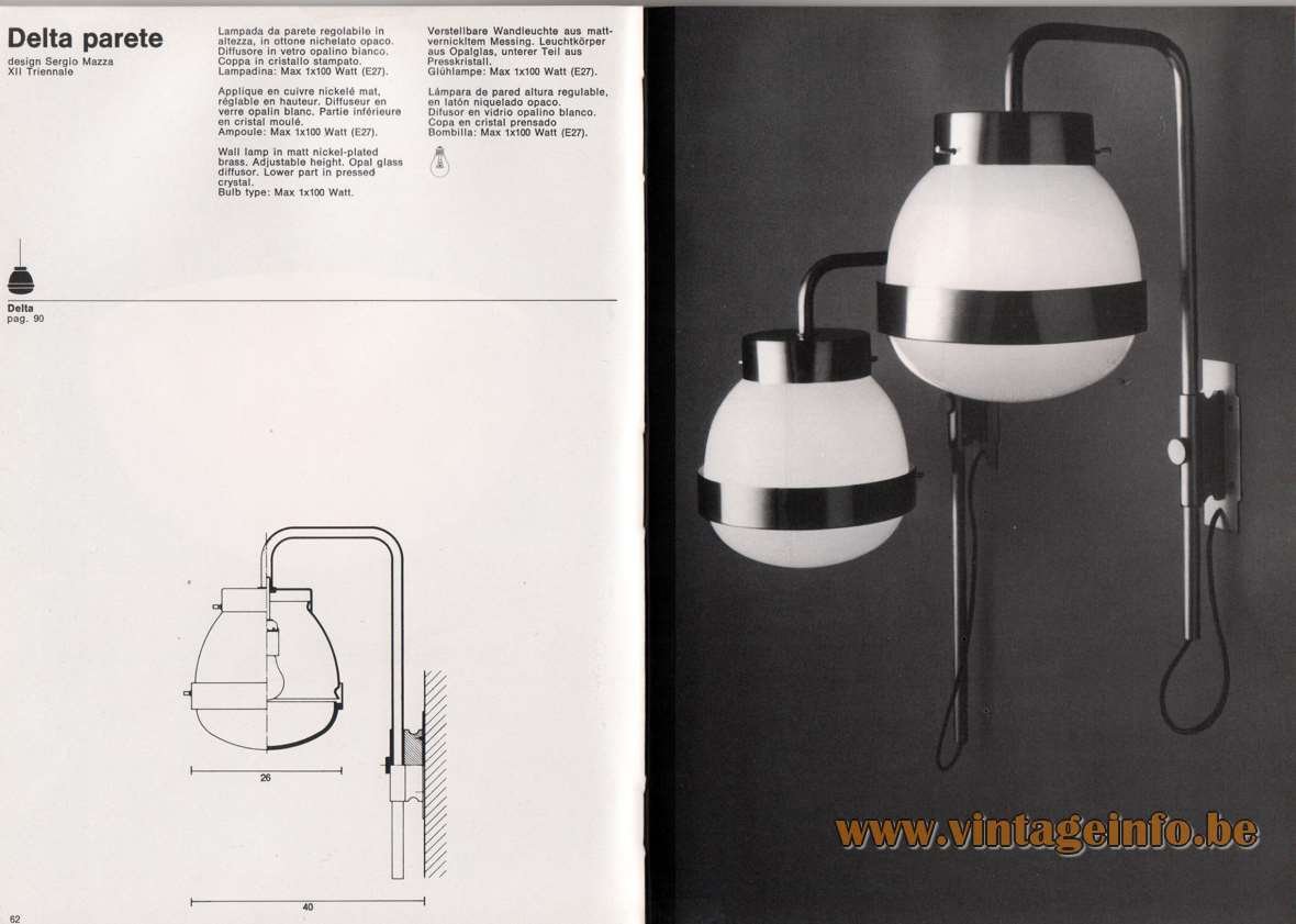 Delta Wall Lamps by Sergio Mazza for Artemide, Italy, 1960s, Set of 2