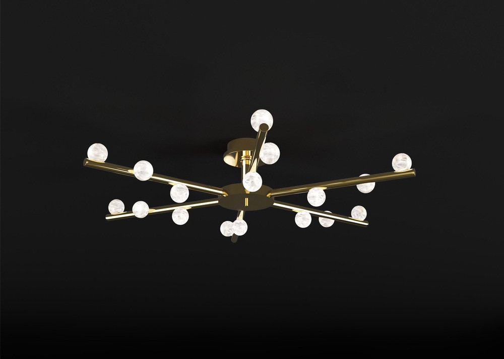 Demetra Shiny Gold Metal Ceiling Lamp by Alabastro Italiano