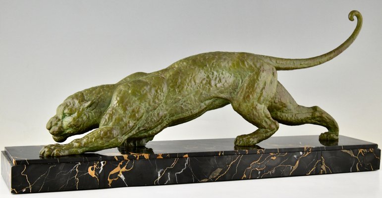 Demetre Chiparus, Art Deco Panther Sculpture, 1930, Metal Sculpture on Marble Base-KTN-1819229