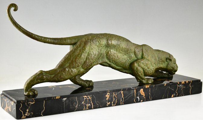 Demetre Chiparus, Art Deco Panther Sculpture, 1930, Metal Sculpture on Marble Base-KTN-1819229