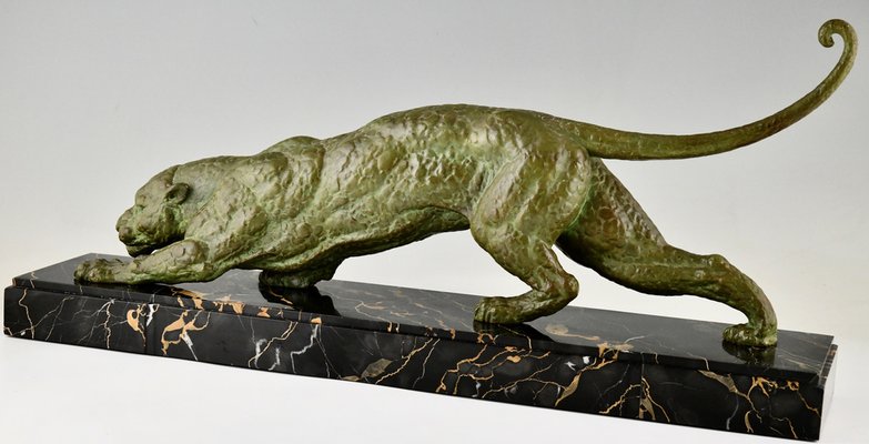 Demetre Chiparus, Art Deco Panther Sculpture, 1930, Metal Sculpture on Marble Base-KTN-1819229