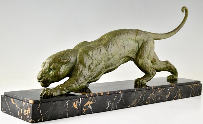 Demetre Chiparus, Art Deco Panther Sculpture, 1930, Metal Sculpture on Marble Base-KTN-1819229