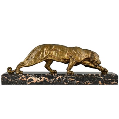 Demetre H. Chiparus, Art Deco Sculpture of a Panther, 1930, Bronze & Marble-KTN-1793723