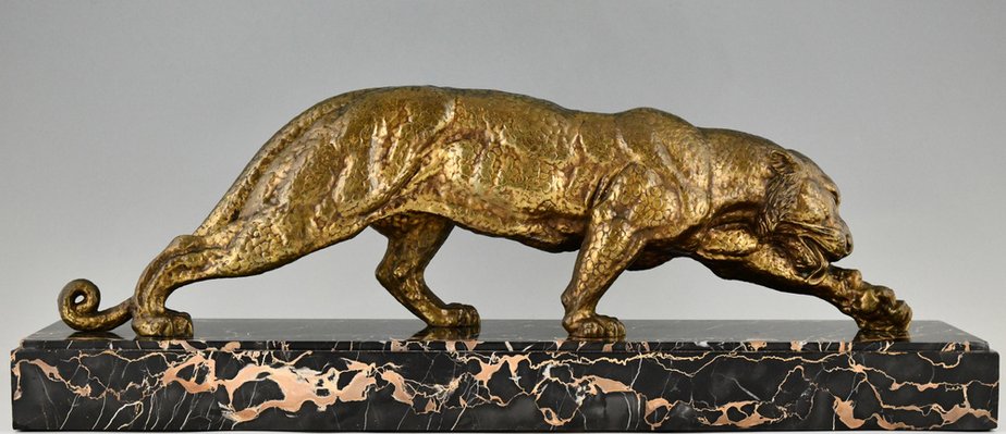 Demetre H. Chiparus, Art Deco Sculpture of a Panther, 1930, Bronze & Marble-KTN-1793723