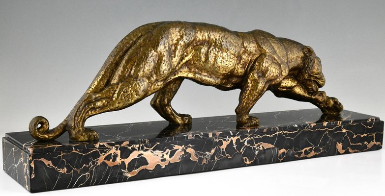 Demetre H. Chiparus, Art Deco Sculpture of a Panther, 1930, Bronze & Marble-KTN-1793723