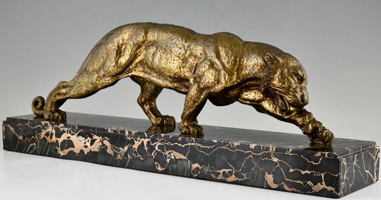 Demetre H. Chiparus, Art Deco Sculpture of a Panther, 1930, Bronze & Marble-KTN-1793723