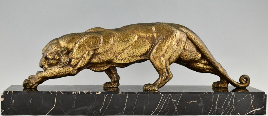 Demetre H. Chiparus, Art Deco Sculpture of a Panther, 1930, Bronze & Marble-KTN-1793723