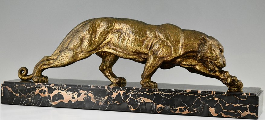 Demetre H. Chiparus, Art Deco Sculpture of a Panther, 1930, Bronze & Marble-KTN-1793723