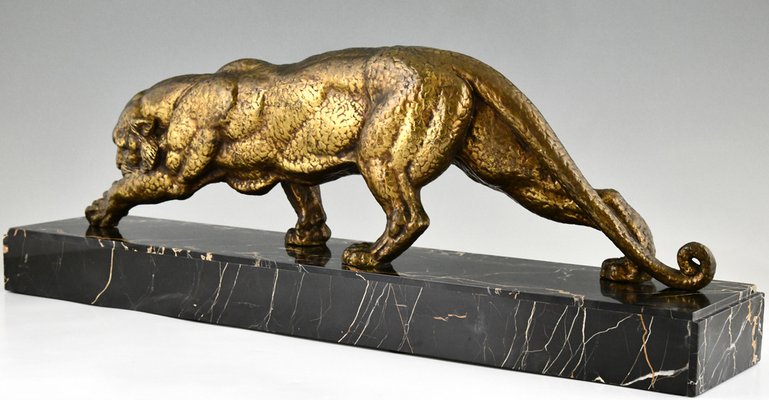 Demetre H. Chiparus, Art Deco Sculpture of a Panther, 1930, Bronze & Marble-KTN-1793723