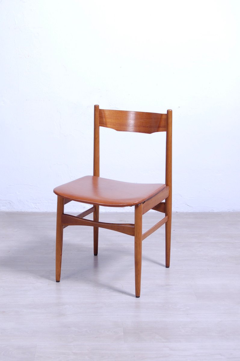 Design Chair With Brown Leather Seat, 1950s