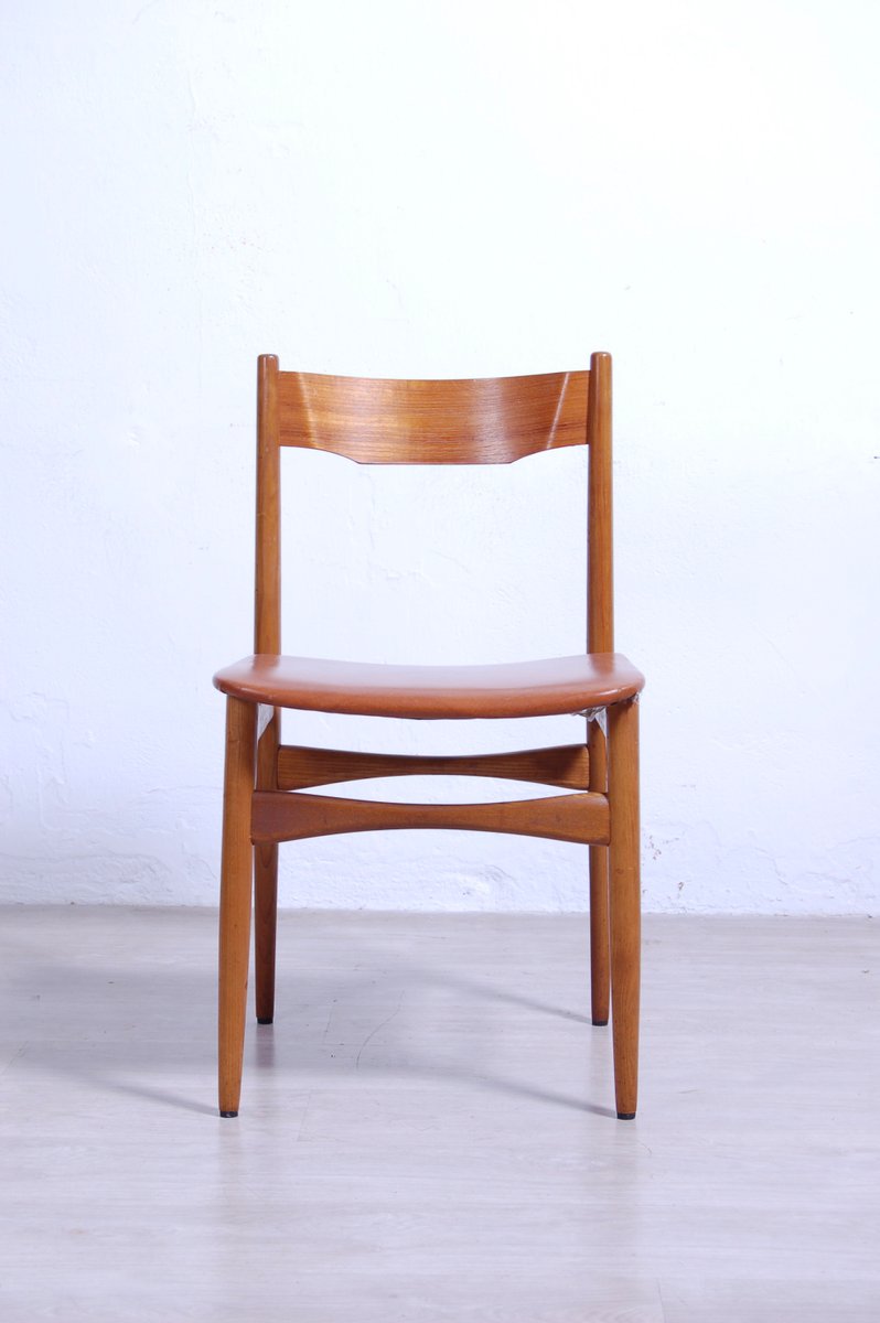 Design Chair With Brown Leather Seat, 1950s