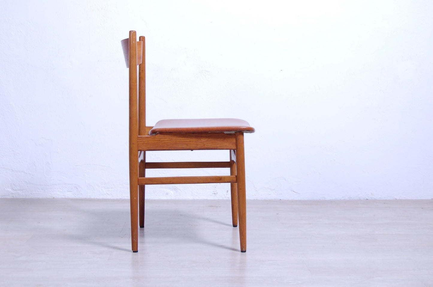 Design Chair With Brown Leather Seat, 1950s