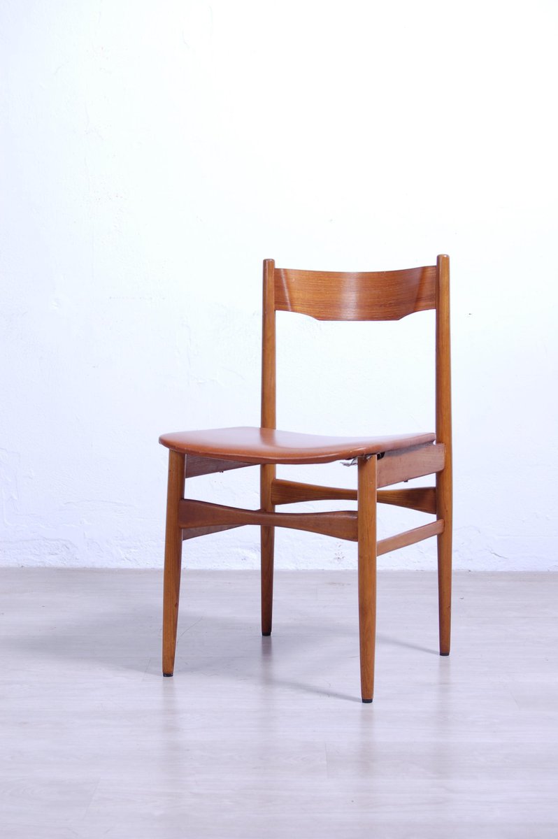 Design Chair With Brown Leather Seat, 1950s