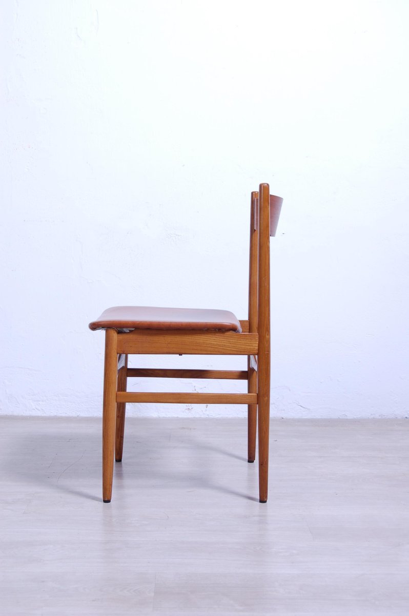 Design Chair With Brown Leather Seat, 1950s