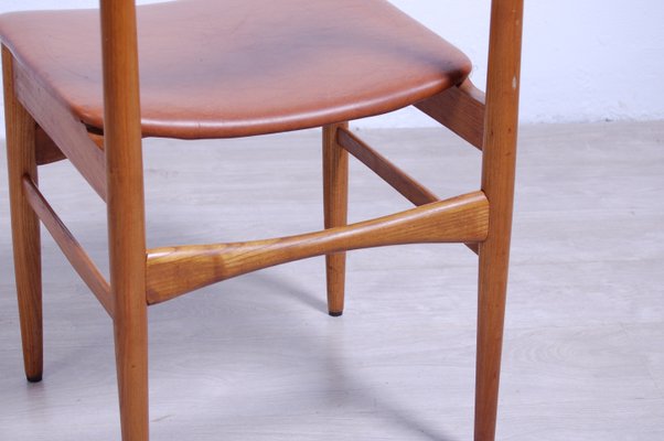 Design Chair With Brown Leather Seat, 1950s-XSG-1175011